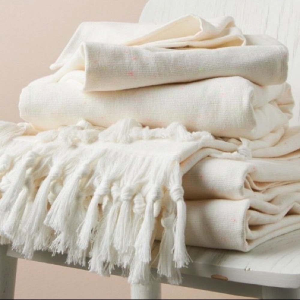 Anthropologie Speckled Turkish White 100% Cotton Towels, Set of 6